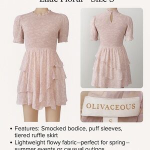 Olivaceous Smocked Ruffle Mini Dress – Lilac Floral – Size S